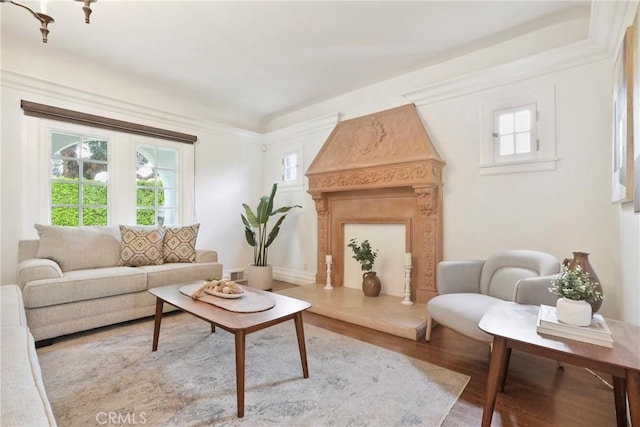 living area featuring wood finished floors and visible vents