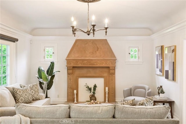 living area featuring an inviting chandelier and plenty of natural light