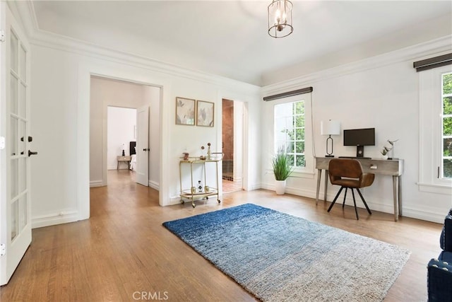 interior space with baseboards, a healthy amount of sunlight, and wood finished floors