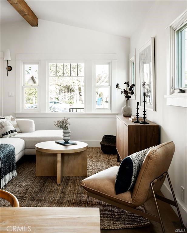3702 Seneca Ave, Los Angeles, CA 90039 - sitting room with lofted ceiling with beams