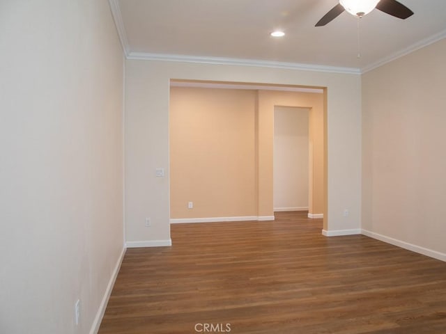 1334 Pinehurst Dr, Calimesa, CA 92320 - unfurnished room with baseboards, wood finished floors, ceiling fan, and crown molding