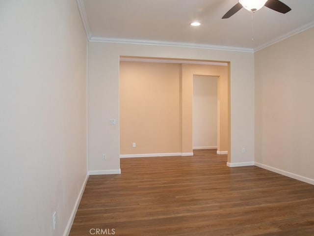 1334 Pinehurst Dr, Calimesa, CA 92320 - empty room with crown molding, ceiling fan, wood finished floors, baseboards, and recessed lighting
