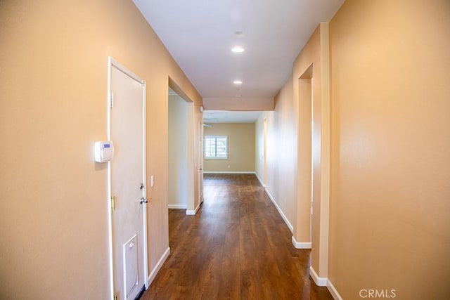 1334 Pinehurst Dr, Calimesa, CA 92320 - hall featuring dark wood-type flooring, recessed lighting, and baseboards
