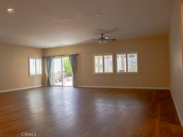 1334 Pinehurst Dr, Calimesa, CA 92320 - empty room with wood finished floors, baseboards, recessed lighting, and ceiling fan