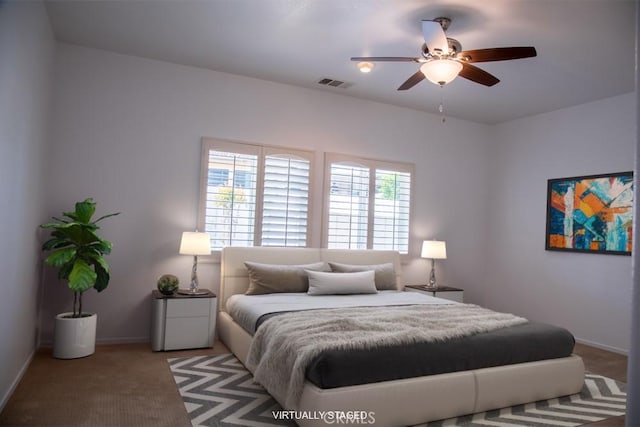 1334 Pinehurst Dr, Calimesa, CA 92320 - carpeted bedroom featuring visible vents, ceiling fan, and baseboards