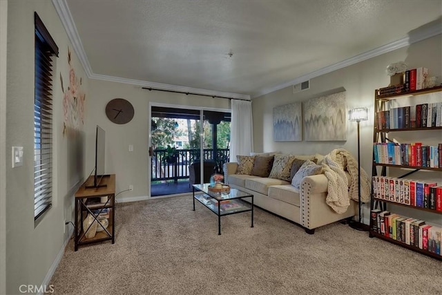 2800 Keller Dr Unit 285, Tustin, CA 92782 - living room featuring carpet floors, ornamental molding, visible vents, and baseboards