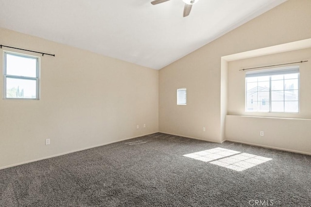 44863 Rein Ct, Temecula, CA 92592 - carpeted empty room with lofted ceiling, plenty of natural light, and a ceiling fan