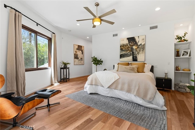 2402 Aspen Dr, Los Angeles, CA 90068 - bedroom with recessed lighting, light wood-type flooring, visible vents, and baseboards