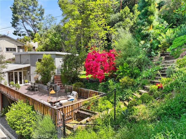 2402 Aspen Dr, Los Angeles, CA 90068 - wooden deck with grilling area and stairs