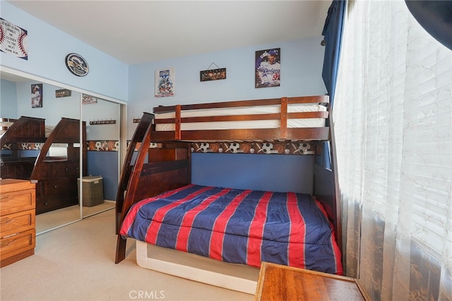 bedroom featuring carpet and a closet