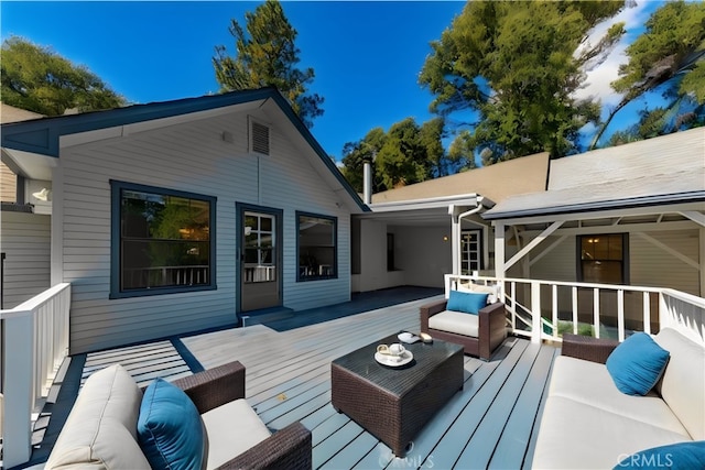 51192 Bon Veu Dr, Oakhurst, CA 93644 - wooden deck with an outdoor hangout area