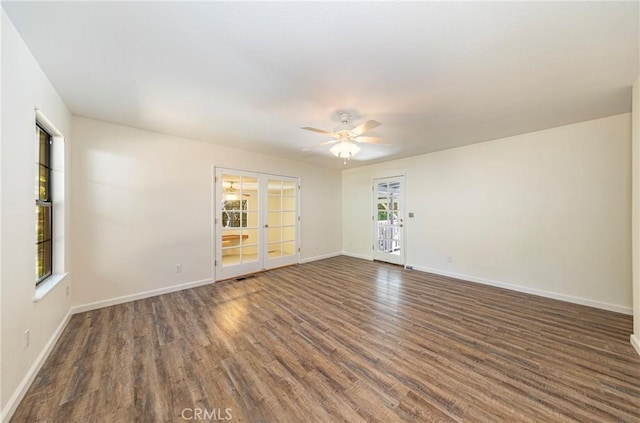 51192 Bon Veu Dr, Oakhurst, CA 93644 - unfurnished room featuring a ceiling fan, wood finished floors, and french doors