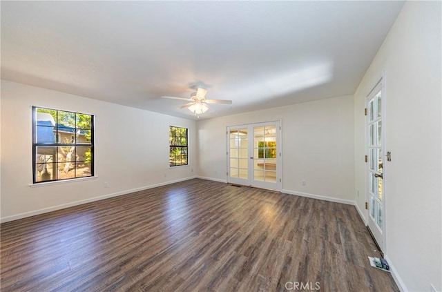 51192 Bon Veu Dr, Oakhurst, CA 93644 - unfurnished room with french doors, dark wood-type flooring, and a ceiling fan