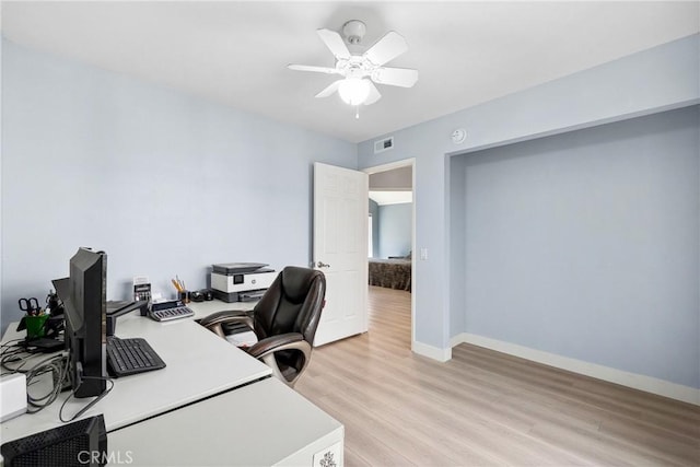 7701 Quimby Ave, West Hills, CA 91304 - office area featuring a ceiling fan and light wood-style flooring
