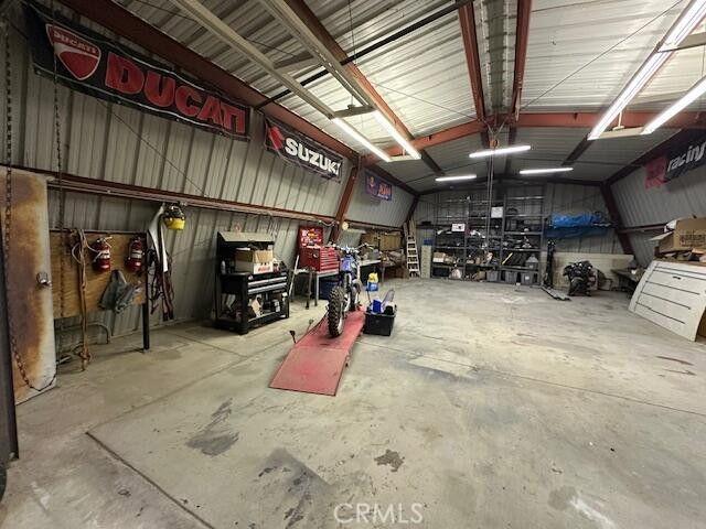 garage featuring a workshop area