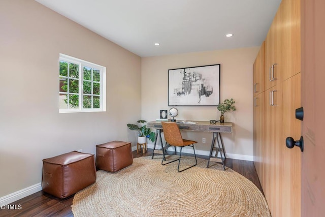 4806 Glenwood Ave, La Crescenta, CA 91214 - office featuring dark wood finished floors, baseboards, and recessed lighting