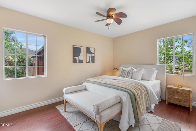 4806 Glenwood Ave, La Crescenta, CA 91214 - bedroom with multiple windows, baseboards, hardwood / wood-style floors, and a ceiling fan