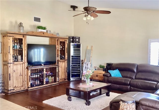 77011 Douglas Rd, San Miguel, CA 93451 - living room with beverage cooler, ceiling fan, and wood finished floors