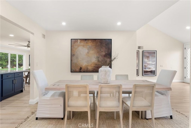 dining room featuring recessed lighting, visible vents, and light wood-style flooring
