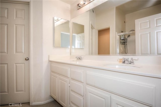 803 Maplewood, Irvine, CA 92618 - full bathroom featuring double vanity, walk in shower, and a sink