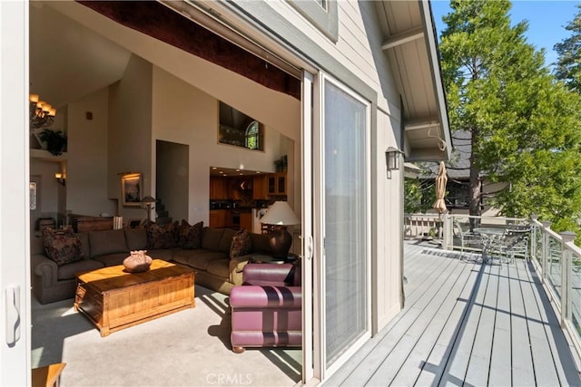 432 Grizzly Rd, Lake Arrowhead, CA 92352 - wooden terrace featuring an outdoor hangout area