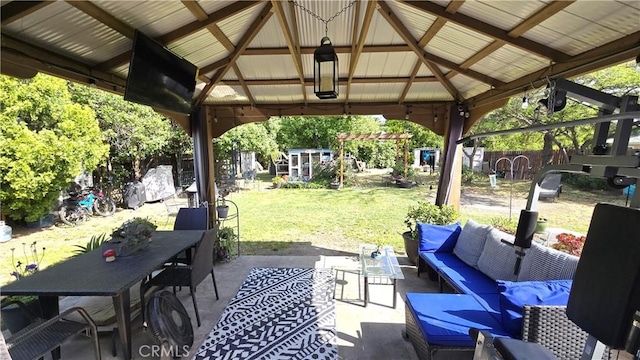 1954 Elizabeth Ave, Corning, CA 96021 - view of patio / terrace featuring a gazebo, an outdoor hangout area, and outdoor dining area
