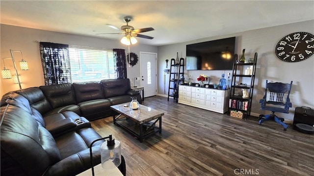 1954 Elizabeth Ave, Corning, CA 96021 - living area with dark wood-type flooring, baseboards, and ceiling fan