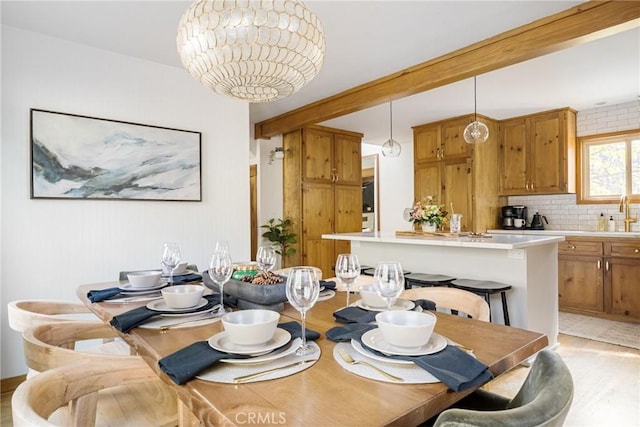 29387 Lake View Dr, Cedar Glen, CA 92321 - dining room with light wood-style floors and beamed ceiling