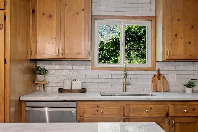 29387 Lake View Dr, Cedar Glen, CA 92321 - kitchen with dishwasher, light countertops, and decorative backsplash