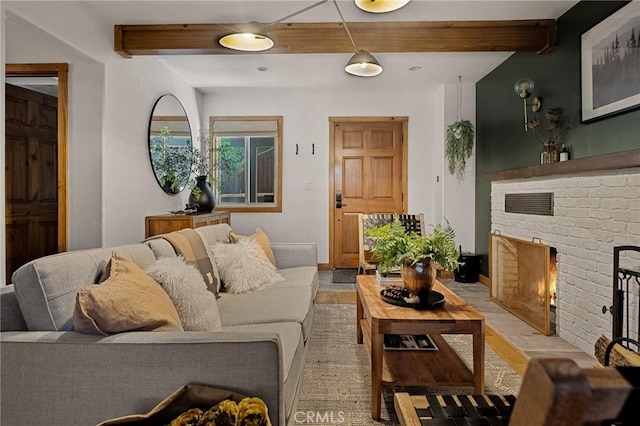 29387 Lake View Dr, Cedar Glen, CA 92321 - living area with beamed ceiling and a fireplace