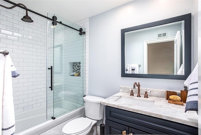 1232 Blue Gum Ln, Newport Beach, CA 92660 - full bathroom with visible vents, toilet, shower / bath combination with glass door, and vanity