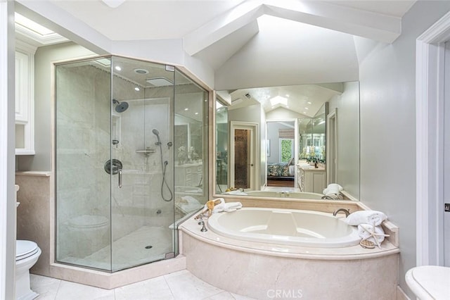 1232 Blue Gum Ln, Newport Beach, CA 92660 - bathroom featuring a garden tub, toilet, and a shower stall