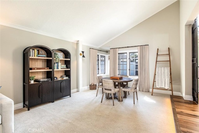 1232 Blue Gum Ln, Newport Beach, CA 92660 - dining area featuring baseboards, ornamental molding, and vaulted ceiling