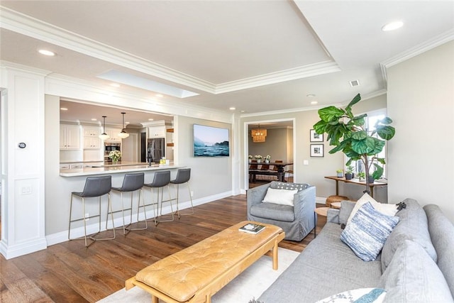 1232 Blue Gum Ln, Newport Beach, CA 92660 - living room with recessed lighting, wood finished floors, and crown molding
