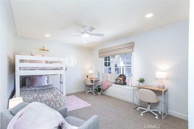 1232 Blue Gum Ln, Newport Beach, CA 92660 - carpeted bedroom featuring ornamental molding, recessed lighting, and baseboards