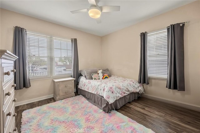 1229 Central Ave, Fullerton, CA 92831 - bedroom with dark wood finished floors, baseboards, and ceiling fan