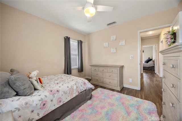 1229 Central Ave, Fullerton, CA 92831 - bedroom featuring dark wood-style flooring, baseboards, and ceiling fan