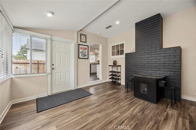1229 Central Ave, Fullerton, CA 92831 - doorway featuring baseboards, wood finished floors, lofted ceiling, and recessed lighting