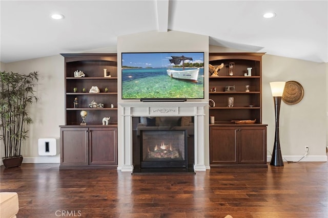 2791 Brimhall Dr, Rossmoor, CA 90720 - unfurnished living room with a fireplace with flush hearth, dark wood-type flooring, recessed lighting, and baseboards