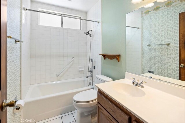 5655 Via Mensabe, Riverside, CA 92506 - full bath featuring toilet, vanity, bathtub / shower combination, and tile patterned flooring