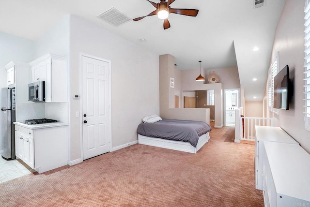 1693 Thompson Ave, Chula Vista, CA 91913 - bedroom with freestanding refrigerator, light carpet, and recessed lighting