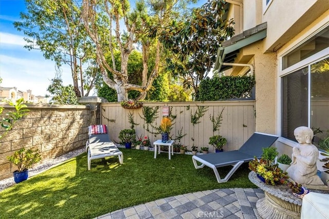 view of yard with a fenced backyard