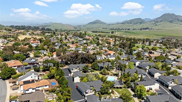 aerial view featuring a residential view and a mountain view