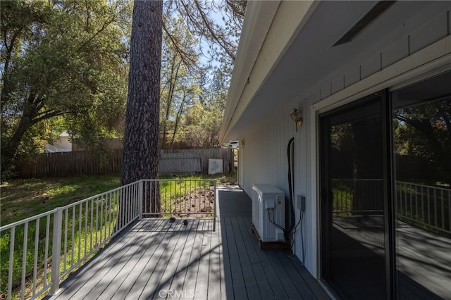 wooden deck with ac unit and fence