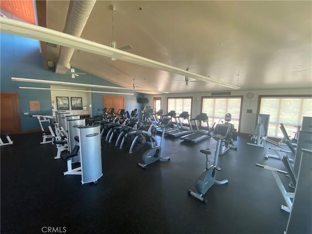 11534 Alana Ln, Beaumont, CA 92223 - exercise room featuring lofted ceiling and a ceiling fan