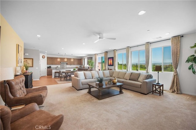 11534 Alana Ln, Beaumont, CA 92223 - living area with baseboards, a ceiling fan, visible vents, and recessed lighting