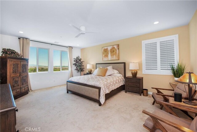 11534 Alana Ln, Beaumont, CA 92223 - bedroom with light colored carpet, a ceiling fan, and recessed lighting