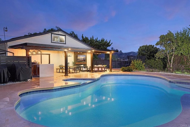 1105 Fulton Rd, San Marcos, CA 92069 - view of pool featuring area for grilling, a patio, a pool with connected hot tub, and fence private yard