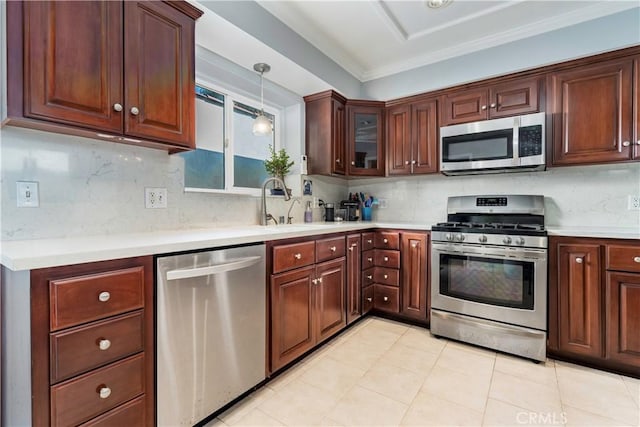 4723 E 3rd St, Long Beach, CA 90814 - kitchen featuring light countertops, appliances with stainless steel finishes, and ornamental molding