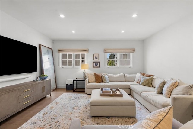 living area featuring recessed lighting and wood finished floors